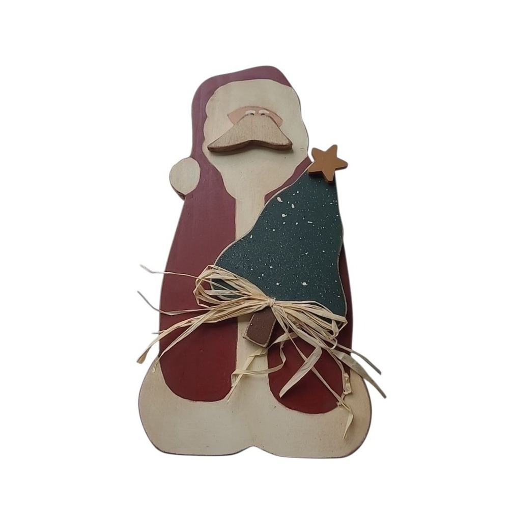 Primitive Santa Figurine Handcrafted Folk Art Christmas Decor Wooden 10"